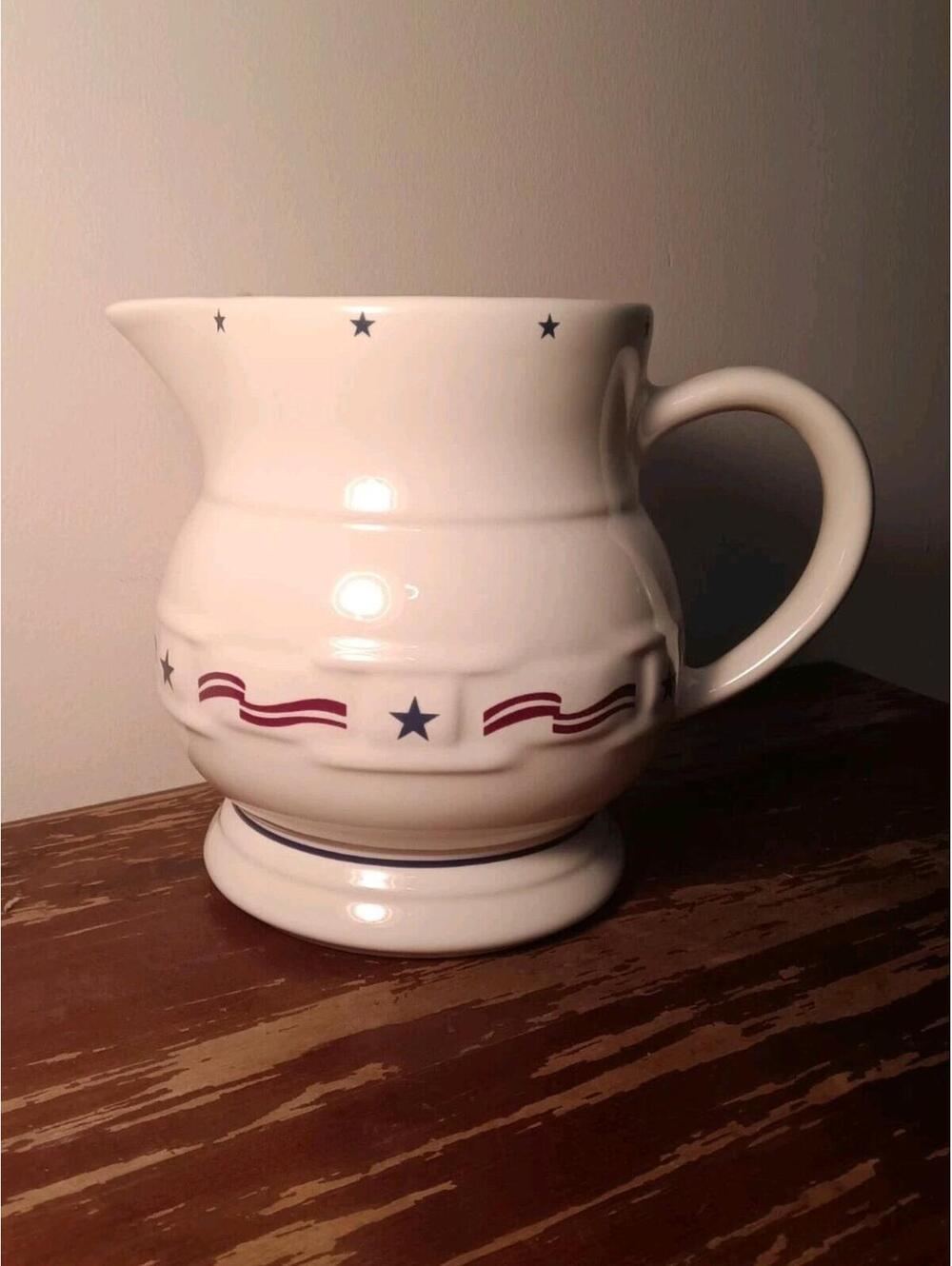 Longaberger Pottery American Stars And Stripes Line 7 1/2"- 2 QT  Water Pitcher